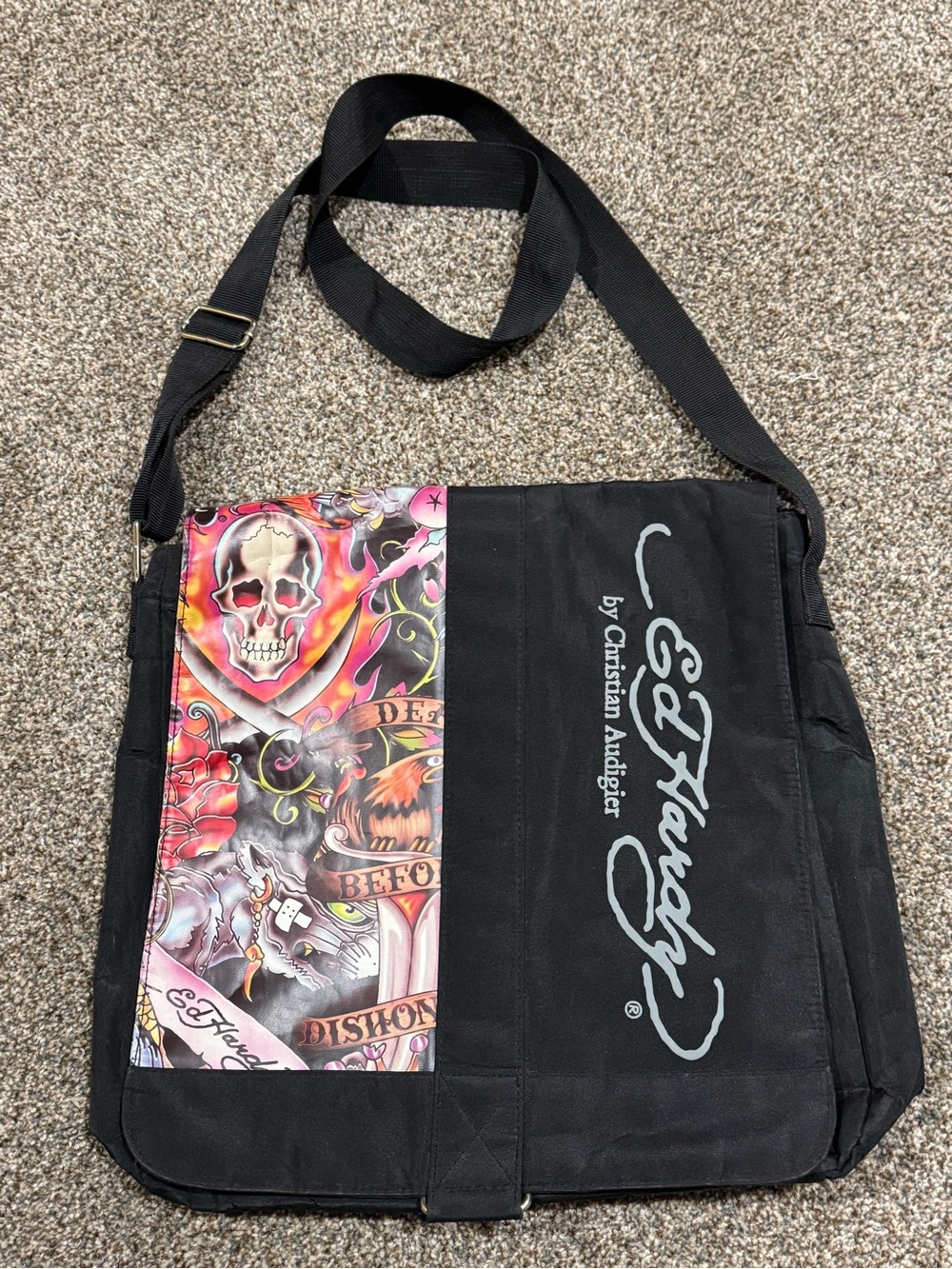 Ed Hardy by Christian Audigier Black Messenger Bag 💀 Death Before Dishonor